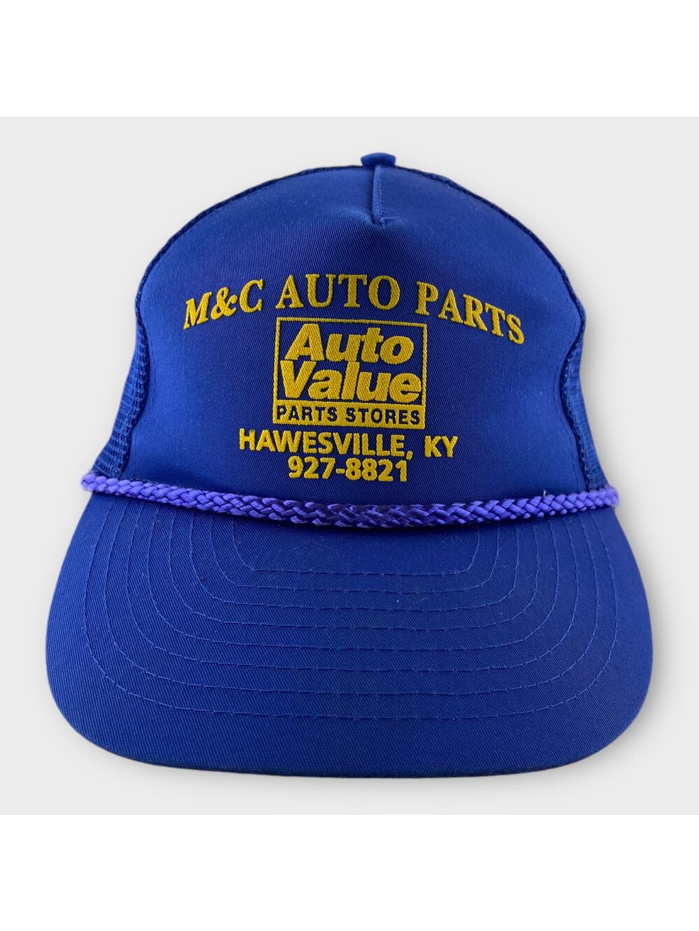 Vintage Nissun M&C Auto Parts Auto Value Trucker Snapback Hat Blue 80s 90s
